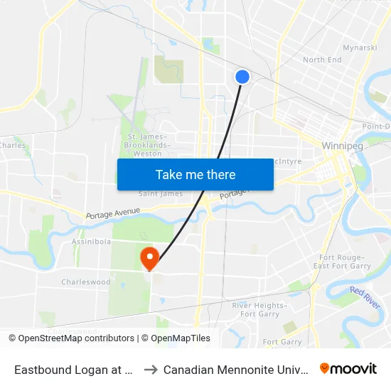Eastbound Logan at Cecil to Canadian Mennonite University map