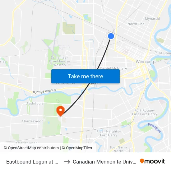 Eastbound Logan at Winks to Canadian Mennonite University map