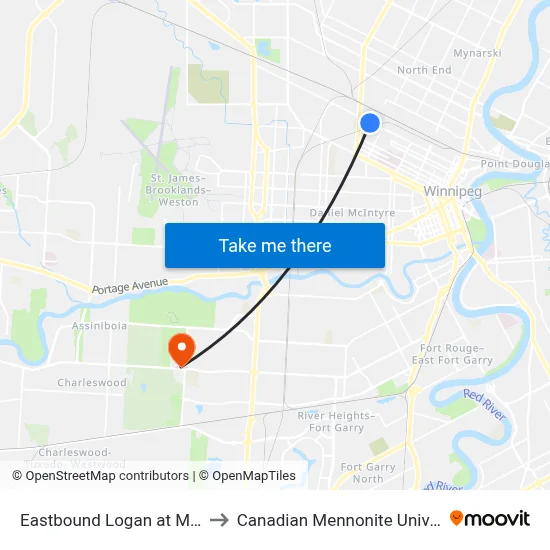 Eastbound Logan at Maude to Canadian Mennonite University map