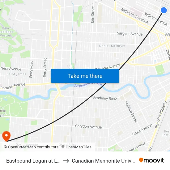 Eastbound Logan at Laura to Canadian Mennonite University map