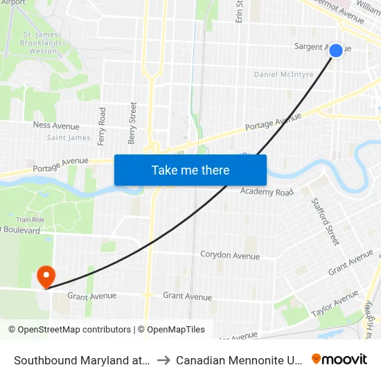 Southbound Maryland at Sargent to Canadian Mennonite University map