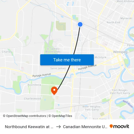 Northbound Keewatin at Gallagher to Canadian Mennonite University map