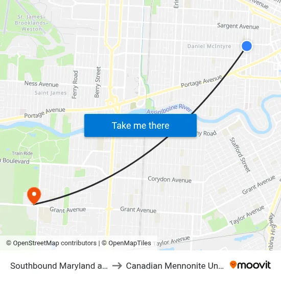 Southbound Maryland at Ellice to Canadian Mennonite University map