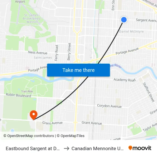 Eastbound Sargent at Dominion to Canadian Mennonite University map