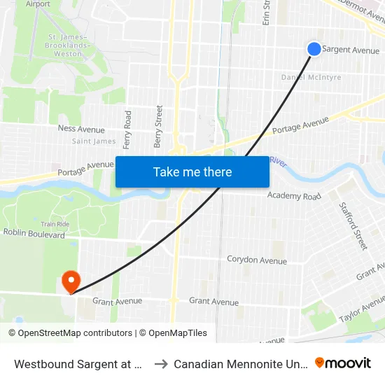 Westbound Sargent at Banning to Canadian Mennonite University map