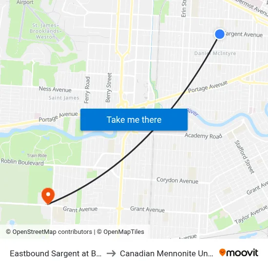 Eastbound Sargent at Banning to Canadian Mennonite University map