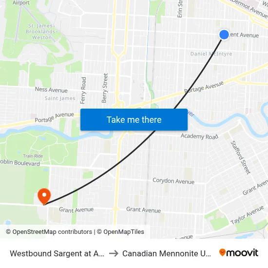 Westbound Sargent at Arlington to Canadian Mennonite University map