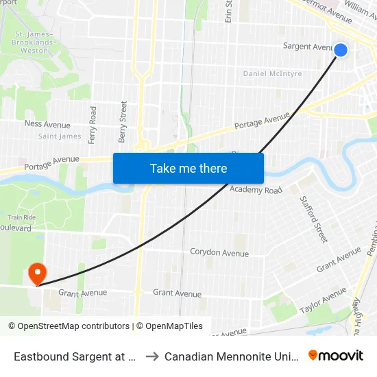 Eastbound Sargent at Young to Canadian Mennonite University map