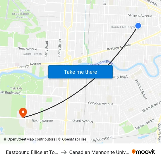 Eastbound Ellice at Toronto to Canadian Mennonite University map