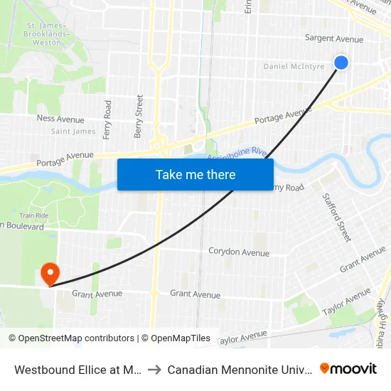 Westbound Ellice at Mcgee to Canadian Mennonite University map