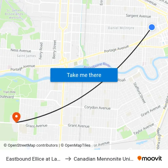 Eastbound Ellice at Langside to Canadian Mennonite University map