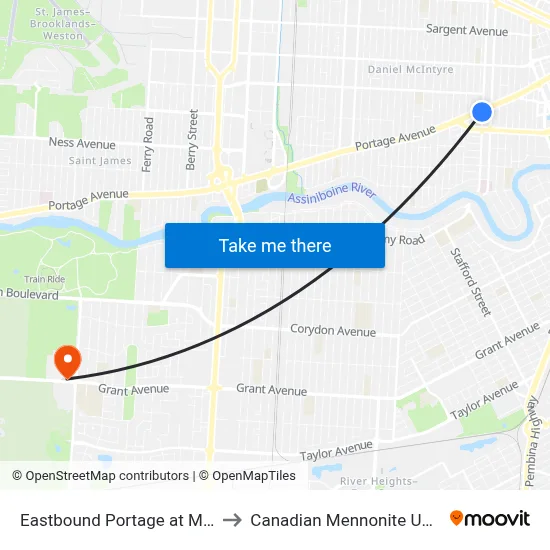Eastbound Portage at Maryland to Canadian Mennonite University map
