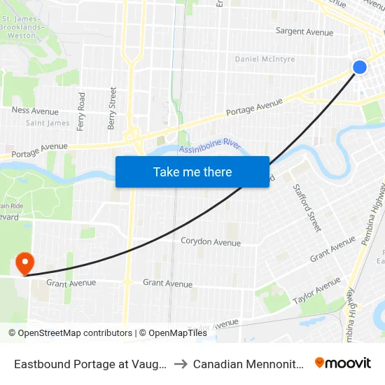 Eastbound Portage at Vaughan (The Bay) to Canadian Mennonite University map