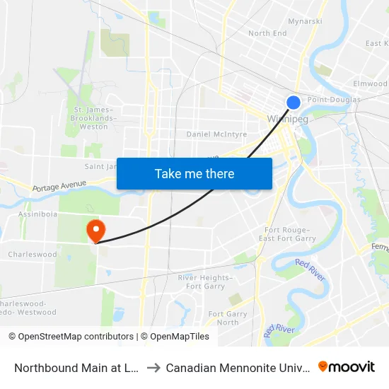 Northbound Main at Logan to Canadian Mennonite University map