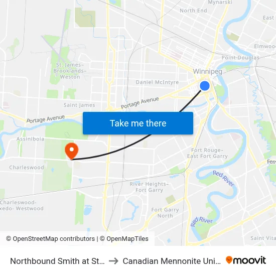 Northbound Smith at St. Mary to Canadian Mennonite University map