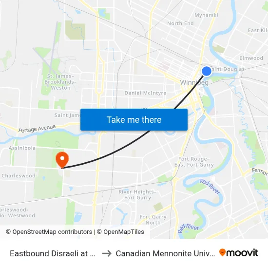 Eastbound Disraeli at Henry to Canadian Mennonite University map
