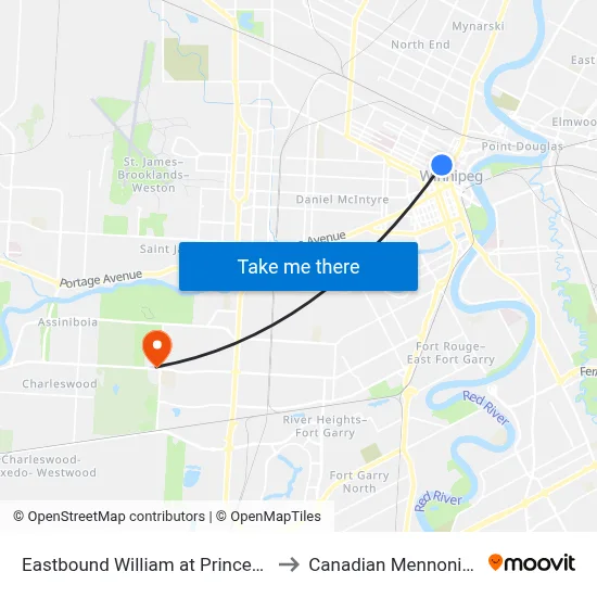 Eastbound William at Princess (Rrc Polytech) to Canadian Mennonite University map