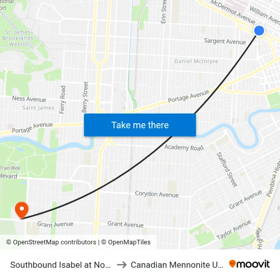 Southbound Isabel at Notre Dame to Canadian Mennonite University map