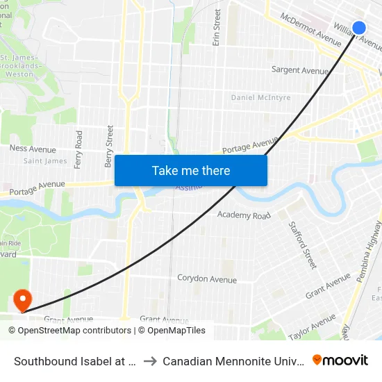 Southbound Isabel at Ross to Canadian Mennonite University map