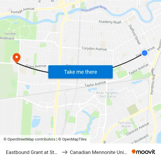 Eastbound Grant at Stafford to Canadian Mennonite University map