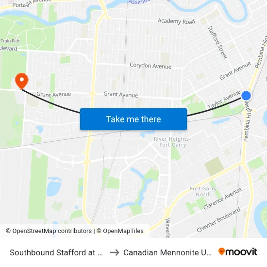 Southbound Stafford at Pembina to Canadian Mennonite University map