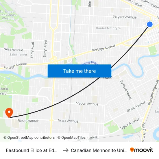 Eastbound Ellice at Edmonton to Canadian Mennonite University map