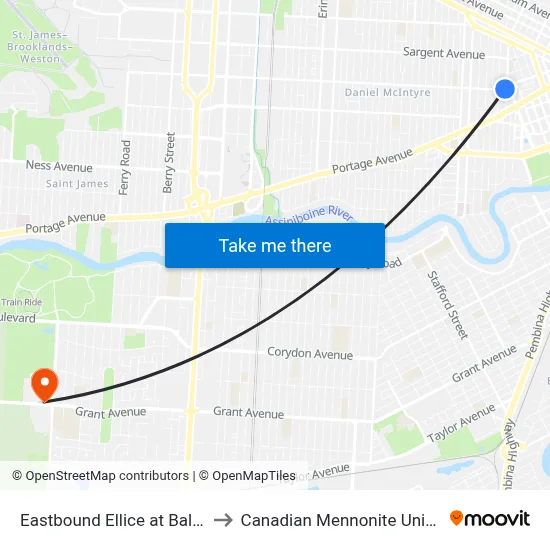 Eastbound Ellice at Balmoral to Canadian Mennonite University map