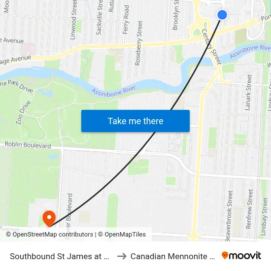 Southbound St James at Ness South to Canadian Mennonite University map