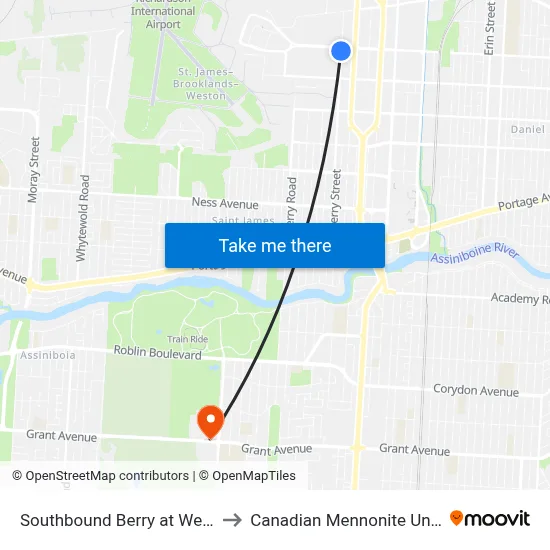 Southbound Berry at Wellington to Canadian Mennonite University map