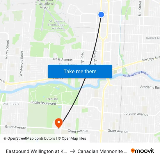 Eastbound Wellington at King Edward to Canadian Mennonite University map