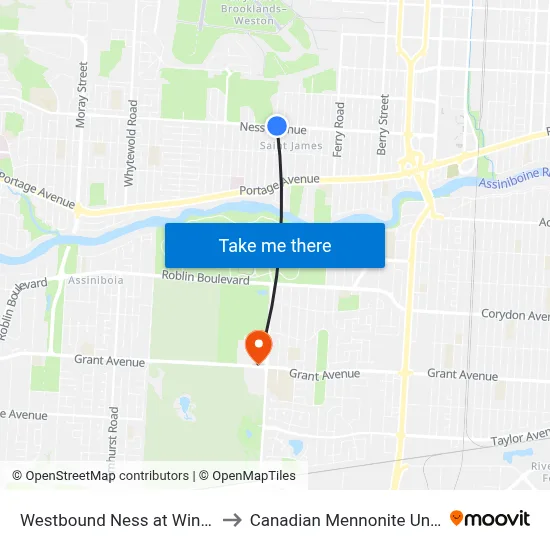 Westbound Ness at Winchester to Canadian Mennonite University map
