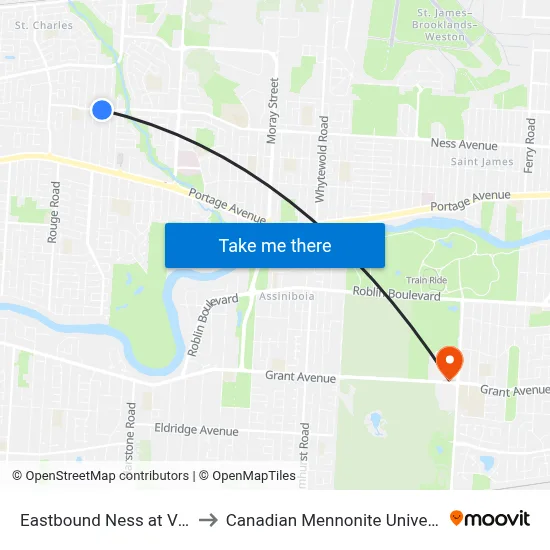 Eastbound Ness at Vimy to Canadian Mennonite University map