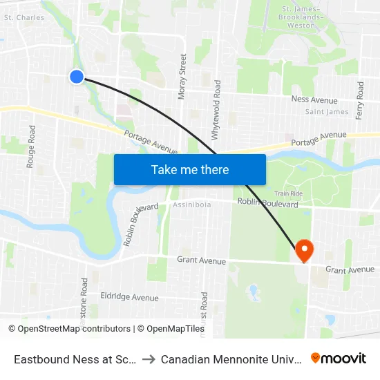 Eastbound Ness at School to Canadian Mennonite University map