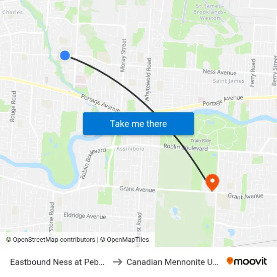Eastbound Ness at Pebblewood to Canadian Mennonite University map