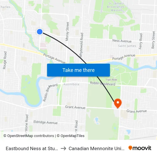 Eastbound Ness at Sturgeon to Canadian Mennonite University map