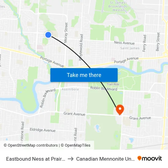 Eastbound Ness at Prairie View to Canadian Mennonite University map