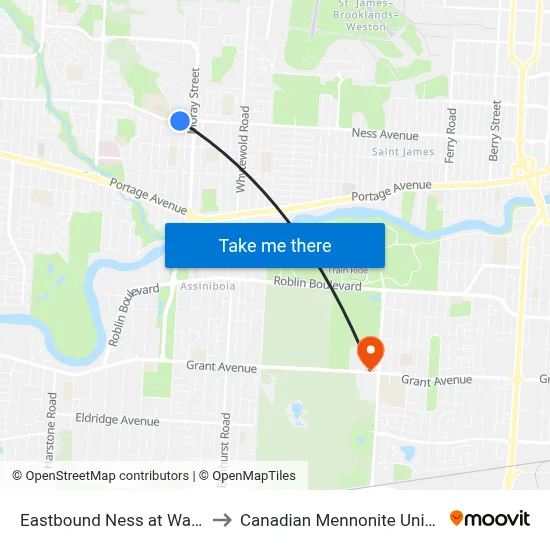 Eastbound Ness at Wallasey to Canadian Mennonite University map
