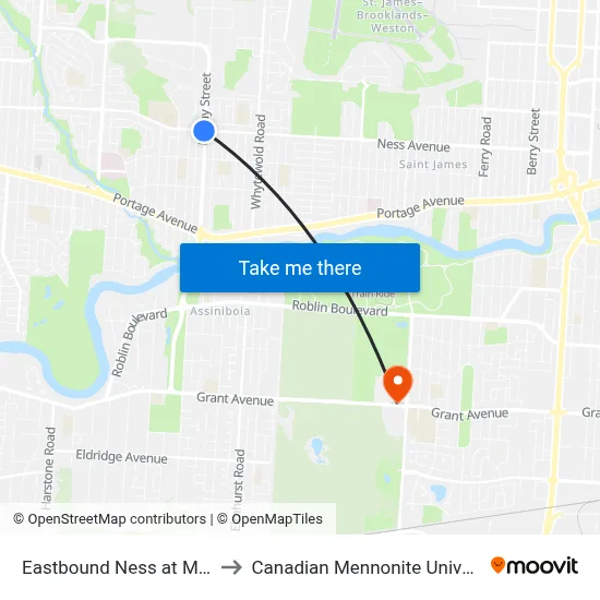 Eastbound Ness at Moray to Canadian Mennonite University map