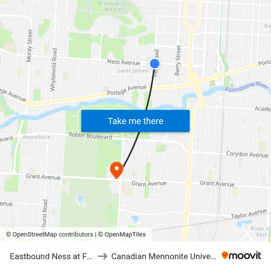 Eastbound Ness at Ferry to Canadian Mennonite University map