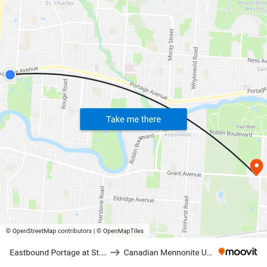 Eastbound Portage at St. Charles to Canadian Mennonite University map