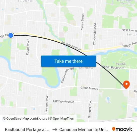 Eastbound Portage at David to Canadian Mennonite University map