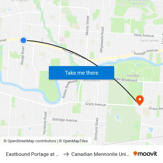 Eastbound Portage at Rouge to Canadian Mennonite University map