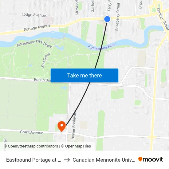 Eastbound Portage at Ferry to Canadian Mennonite University map