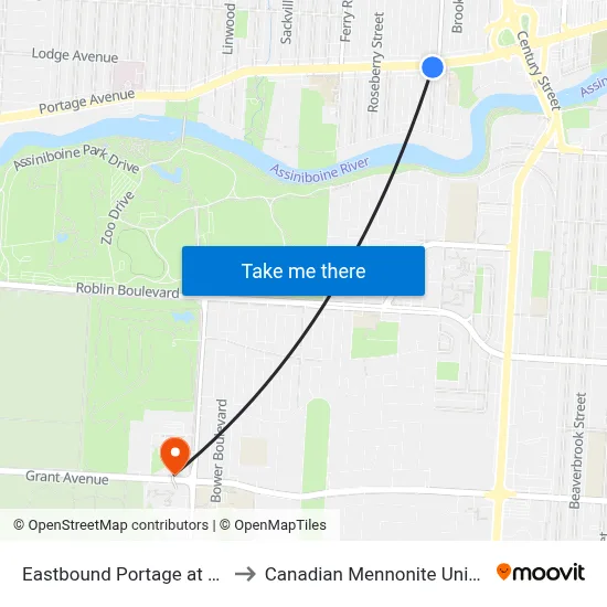 Eastbound Portage at Cavell to Canadian Mennonite University map