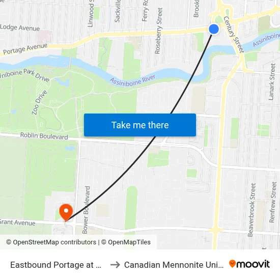 Eastbound Portage at Garden to Canadian Mennonite University map
