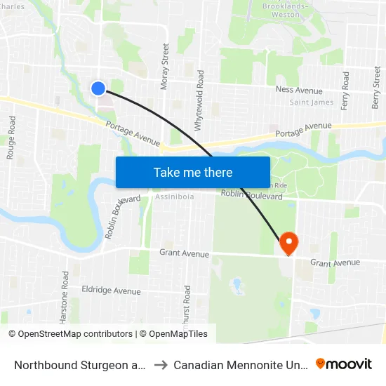Northbound Sturgeon at Caron to Canadian Mennonite University map