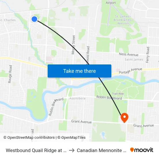 Westbound Quail Ridge at Quail West to Canadian Mennonite University map