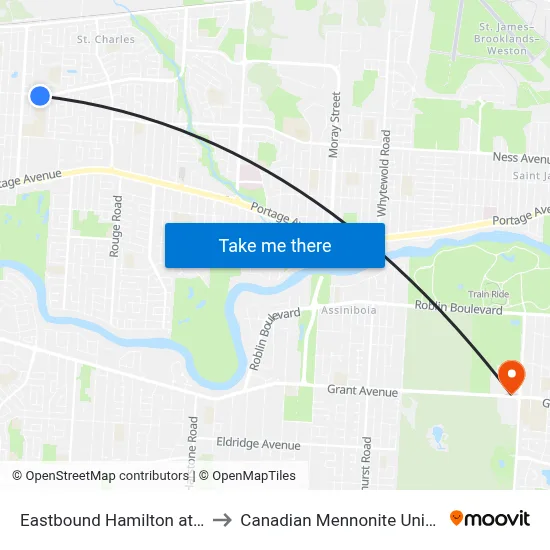 Eastbound Hamilton at Knox to Canadian Mennonite University map
