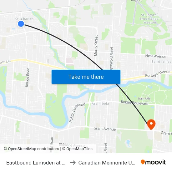 Eastbound Lumsden at Cavalier to Canadian Mennonite University map