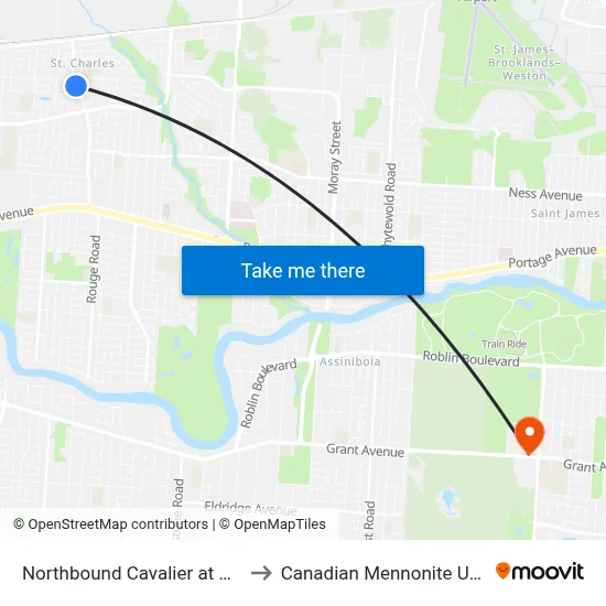 Northbound Cavalier at Voyageur to Canadian Mennonite University map